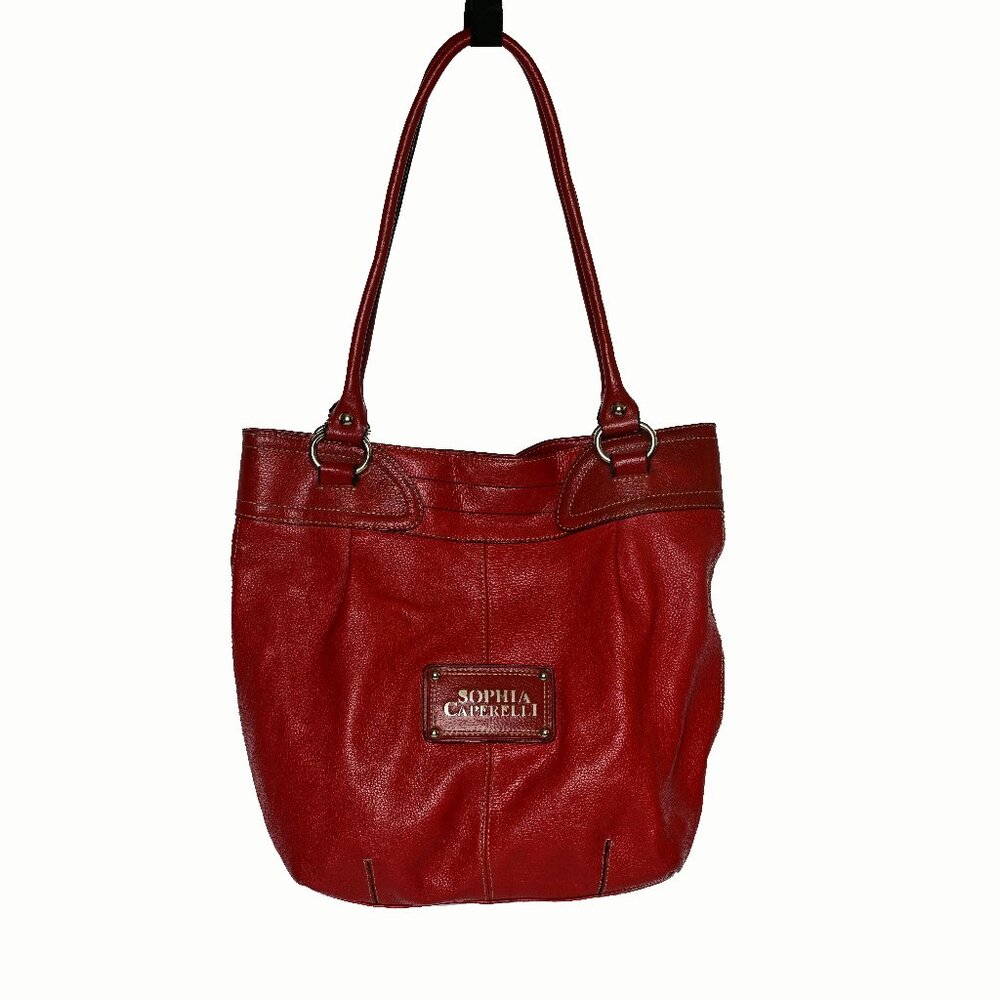 SOPHIA CAPERELLI ~RED Genuine Pebbled Leather Large Shoulder Bag